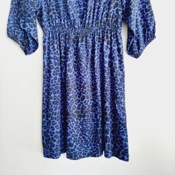 H&M Leopard Print Flowy Mini Dress Blue & Black Sz 6 - Picture 4 of 9